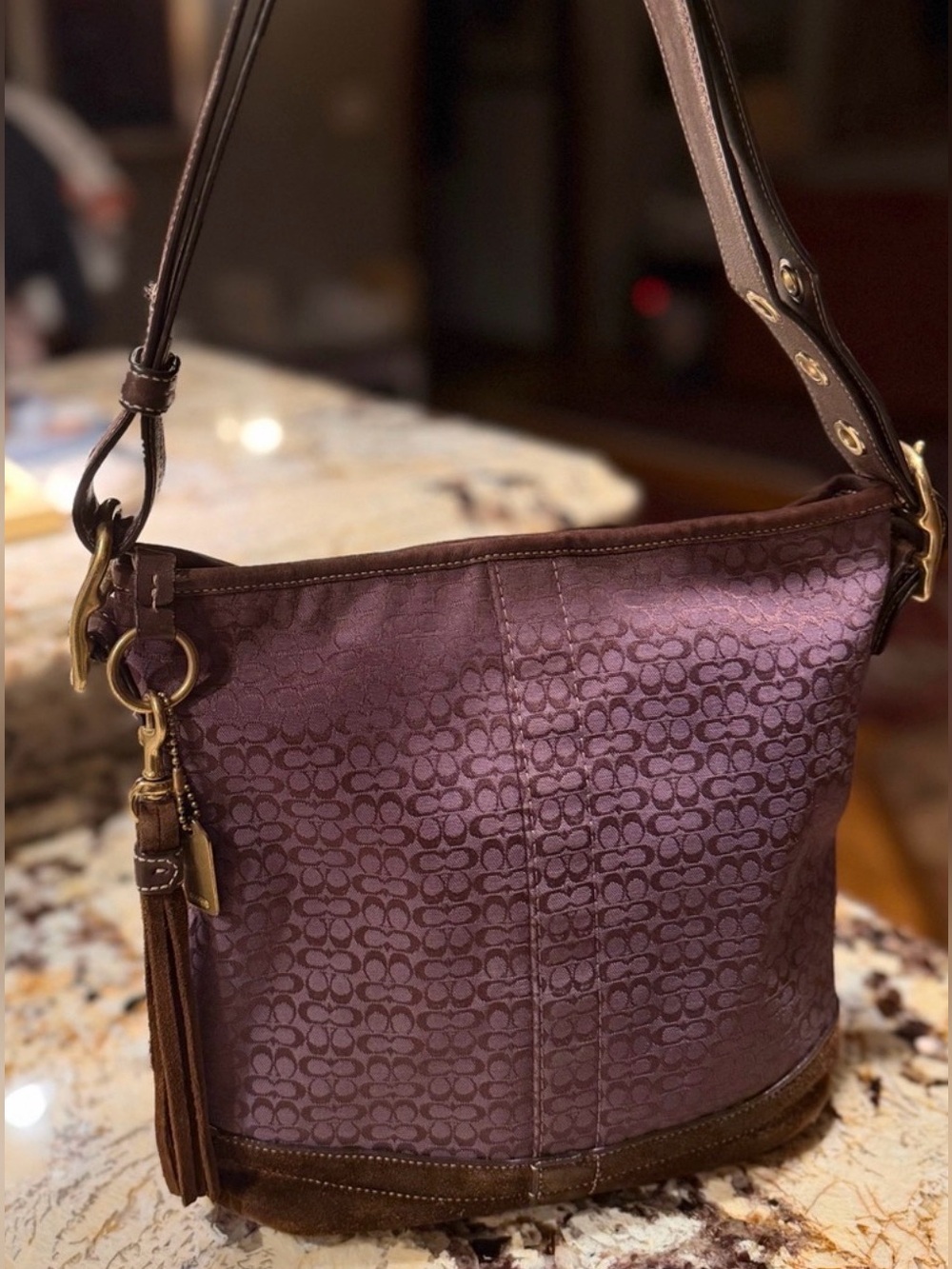 Coach VINTAGE Y2K EUC Lavender Purple Suede Trim Crossbody Tassel Metal Tag